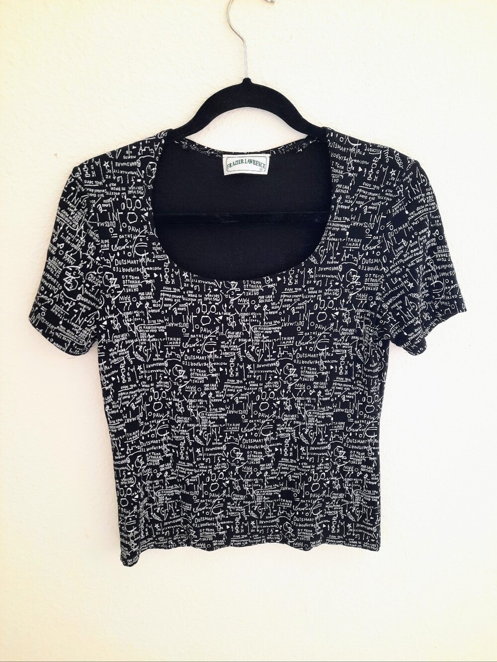 Vintage 90s Black Scoop Neck Short Sleeve Graphic Tee